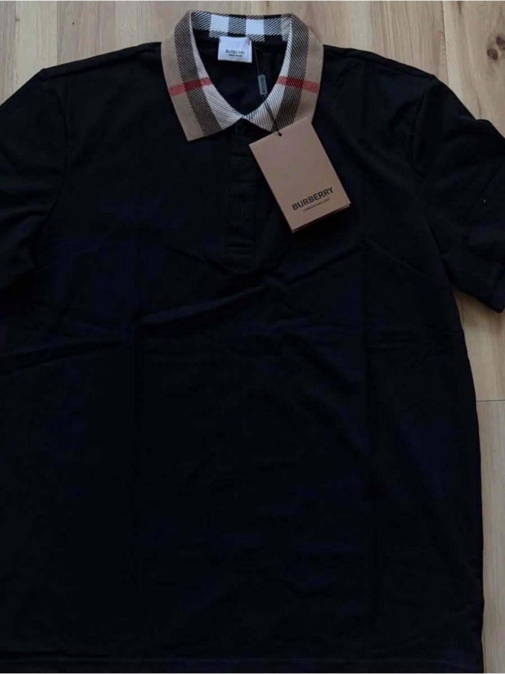 Burberry Black Polo with Signature Vintage Check Collar